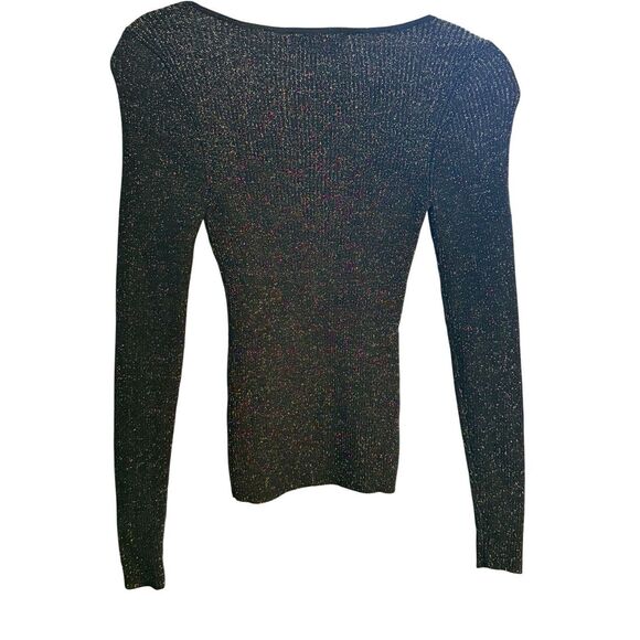 A by Anthropologie Black/Gold Metallic Lures Sweetheart Neck Ribbed Sweater Sz X - Picture 2 of 10